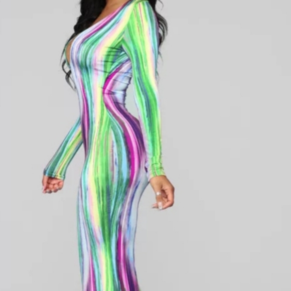 Tie Dye Stripe Print Bodycon Maxi Dress 